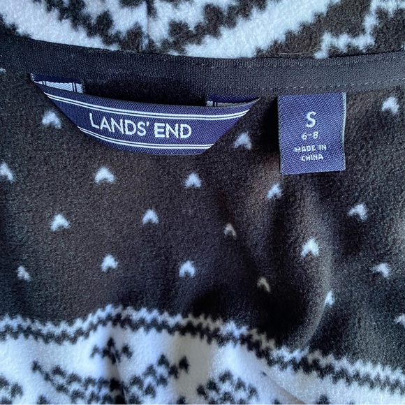 Lands End Women’s Fleece Open Front Cardigan Nordic Fair Isle Black & White 6-8 - Picture 6 of 7